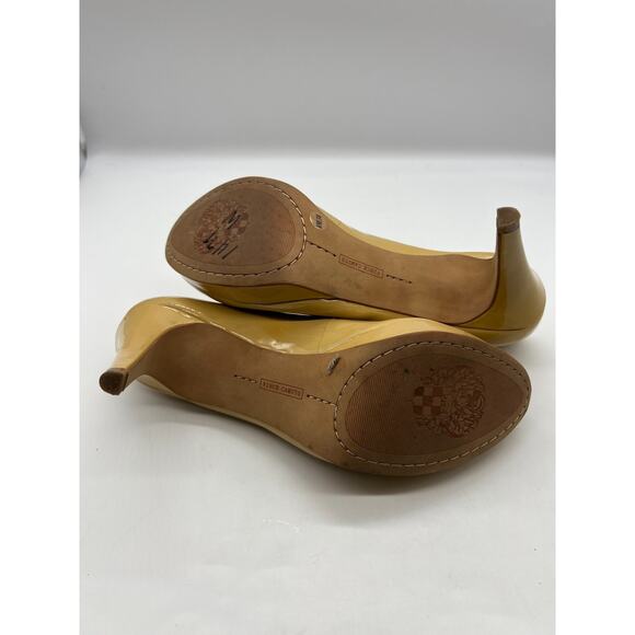 Vince Camuto Zella Petal Patent Leather Designer Platform Pump Size 8M Beige - Picture 9 of 9